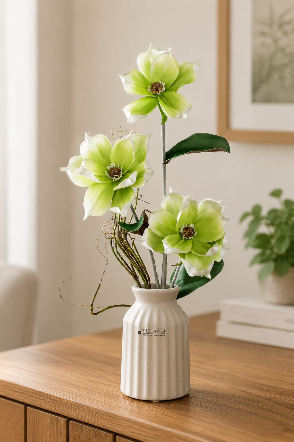 Deko Foam Magnolie 106cm grün-weiß
