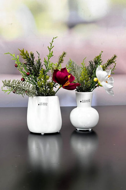 Tischdeko Tanne-Christrose 22cm weiß