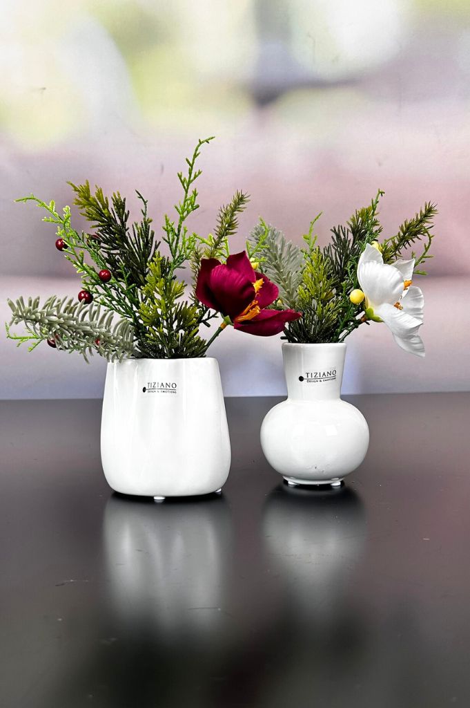 Tischdeko Tanne-Christrose 22cm weiß