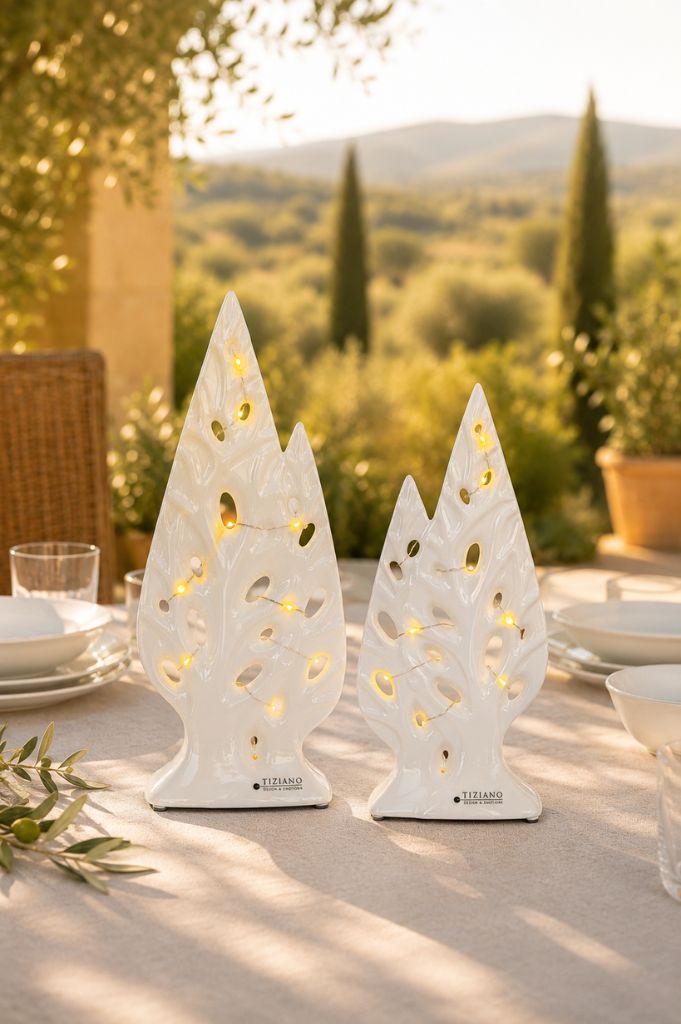 Dekoobjekt Doppelbaum Cipresso LED weiß-creme