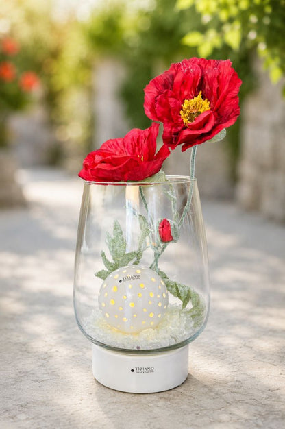 Dekoset LED Ovaro mit Glasvase, Lichtkugel Padova und Mohn