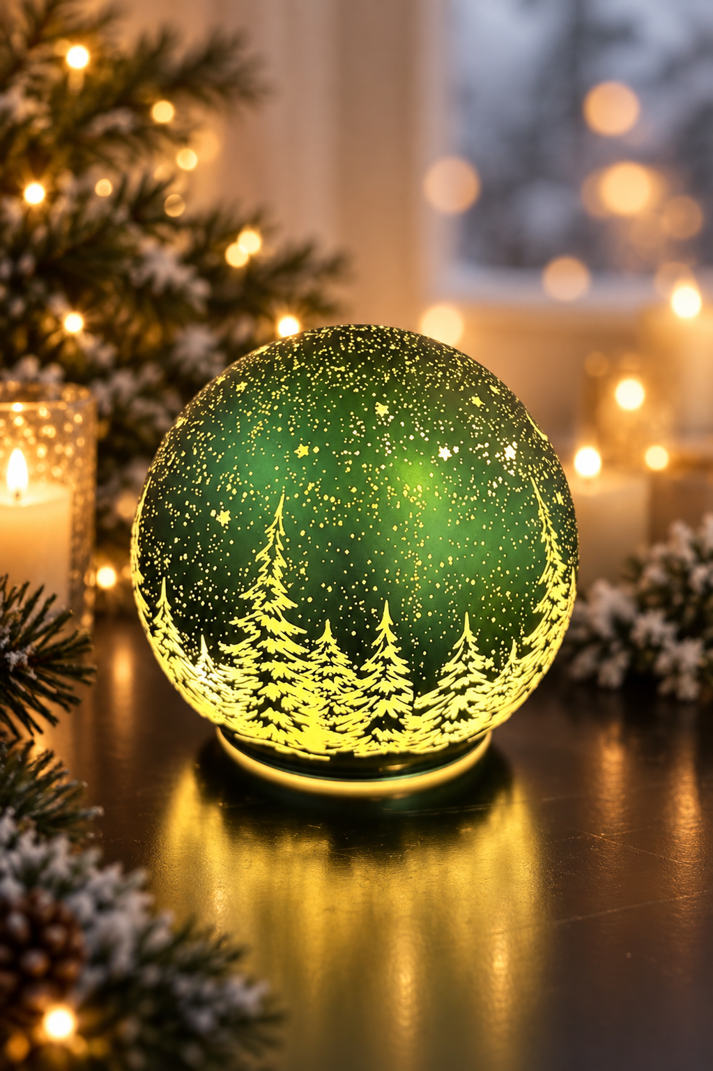 Deko Lichtkugel LED Winter grün