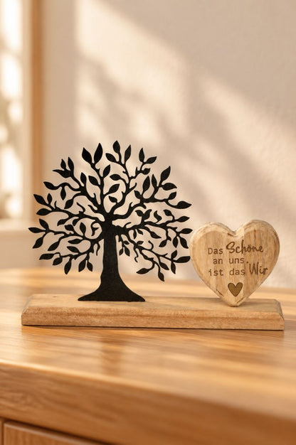 Deko Baum+Herz auf Holzbase mit Schrift