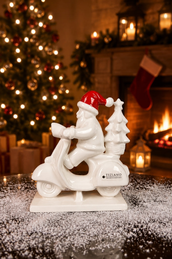 Deko Santa Enrico auf Vespa 15cm creme-weiß