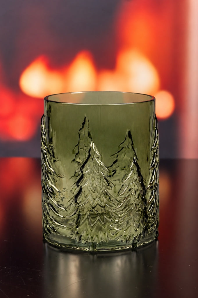 Deko Glas Windlicht 16cm mit Tanne