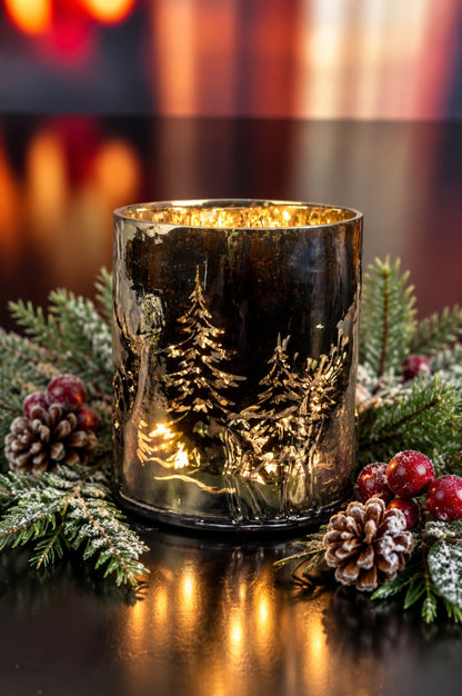Deko Glas Windlicht mit Hirschdekor