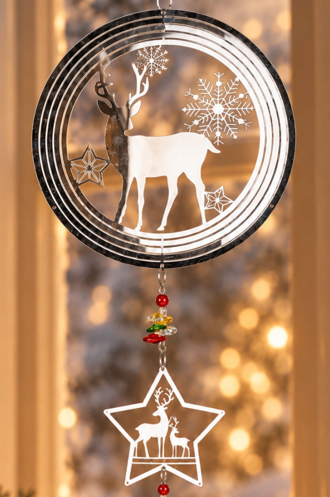 Deko Hänger Kreis 47cm mit großem Hirsch Edelstahl silber