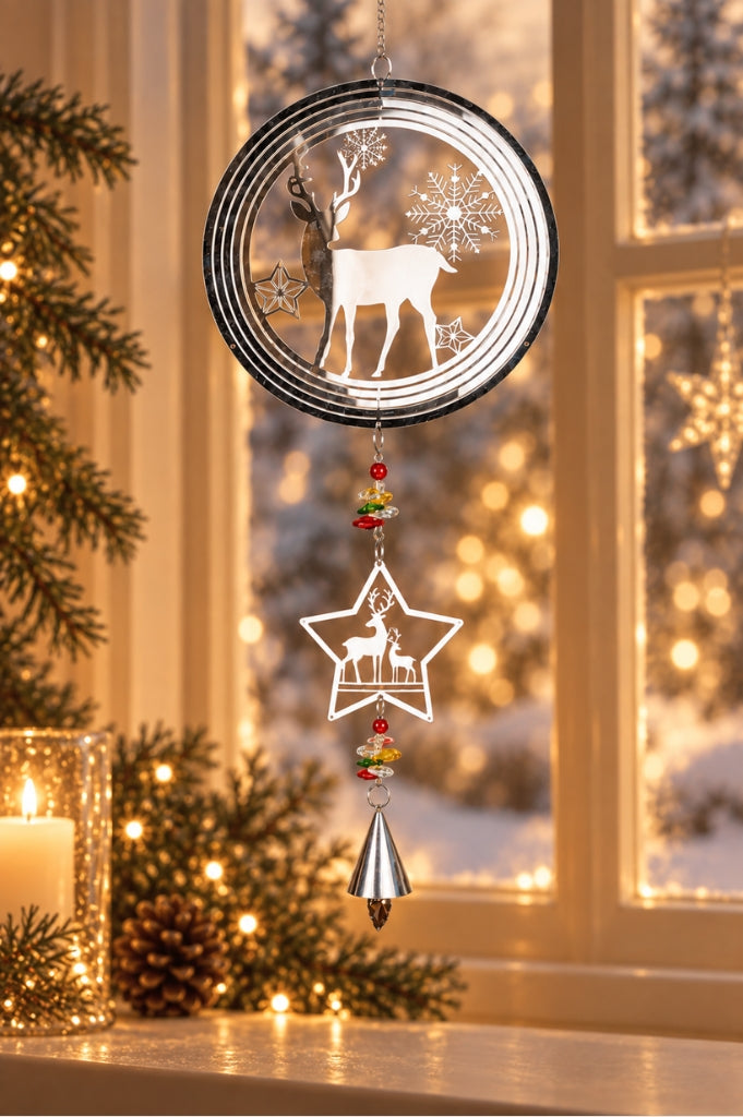 Deko Hänger Kreis 47cm mit großem Hirsch Edelstahl silber