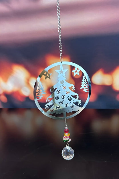 Deko Hänger Kreis 23cm mit Baum Edelstahl silber