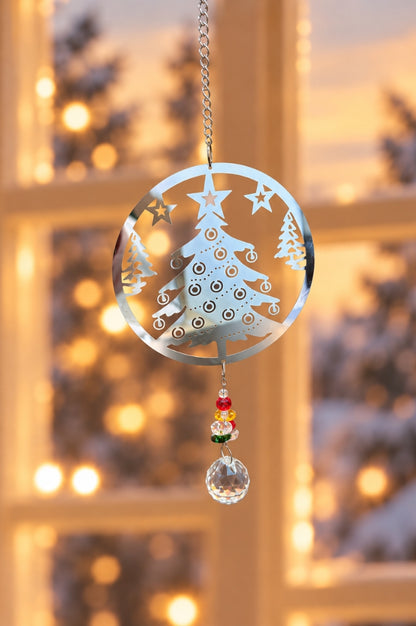 Deko Hänger Kreis 23cm mit Baum Edelstahl silber