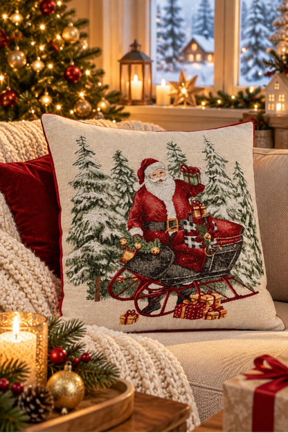 Deko Kissen 45*45cm mit Schlitten bestickt