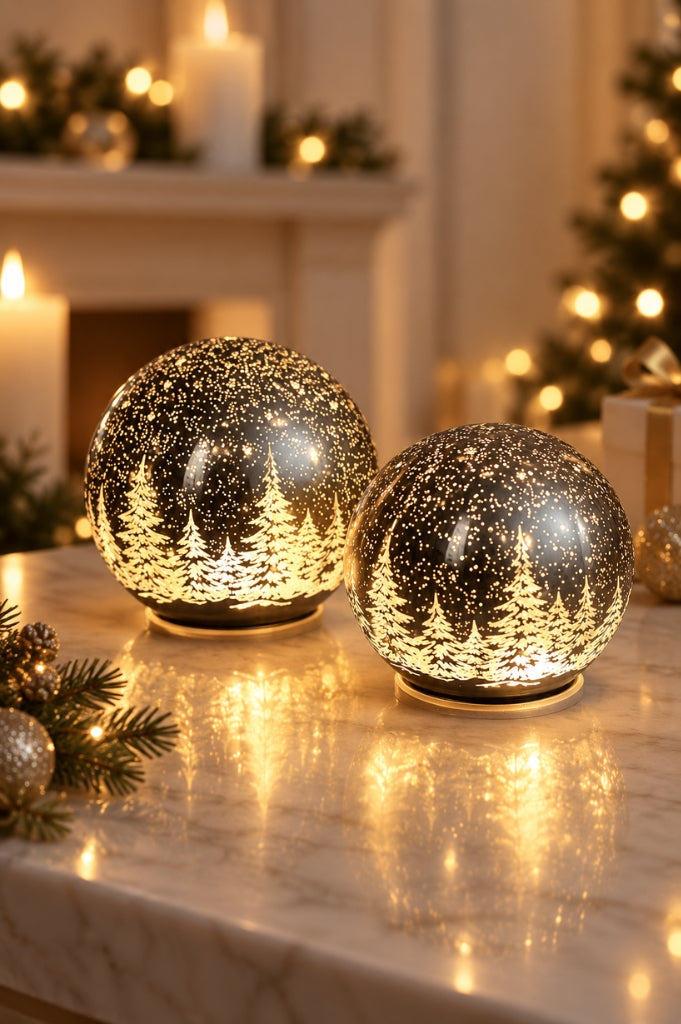 Deko Dreh Kugel LED Winternacht schwarz
