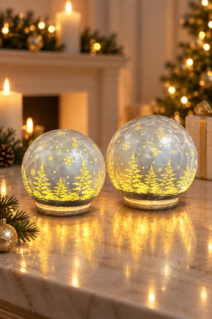 Deko Lichtkugel LED Wald Frosty silber