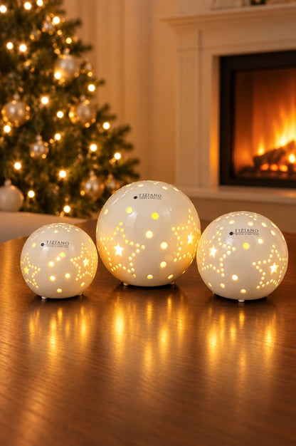 Dekokugel Tazzola LED 3er Set 8-12cm creme-weiß
