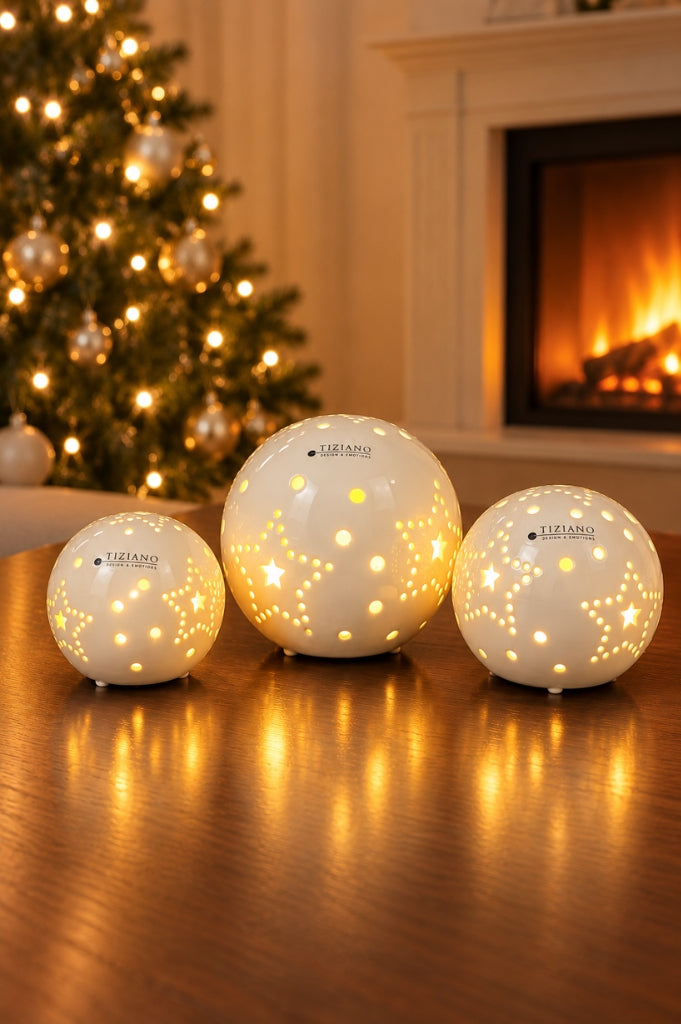 Dekokugel Tazzola LED 3er Set 8-12cm creme-weiß
