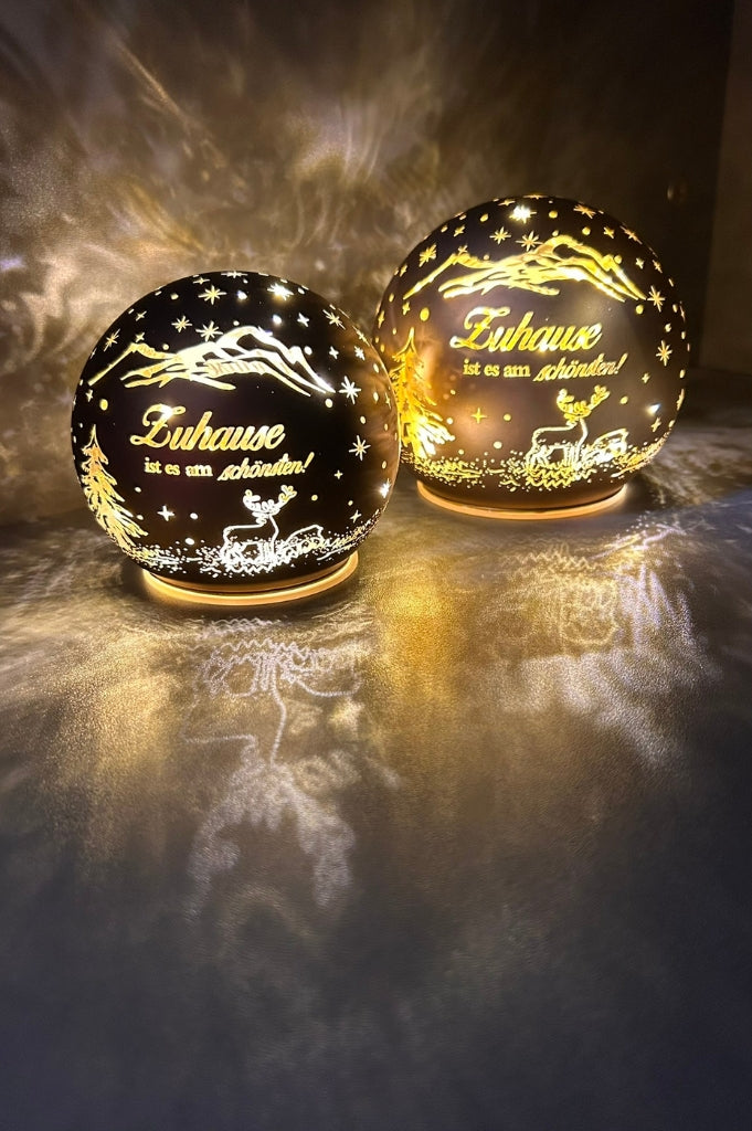 Deko Lichtkugel LED mit Schrift Zuhause ist es... gold