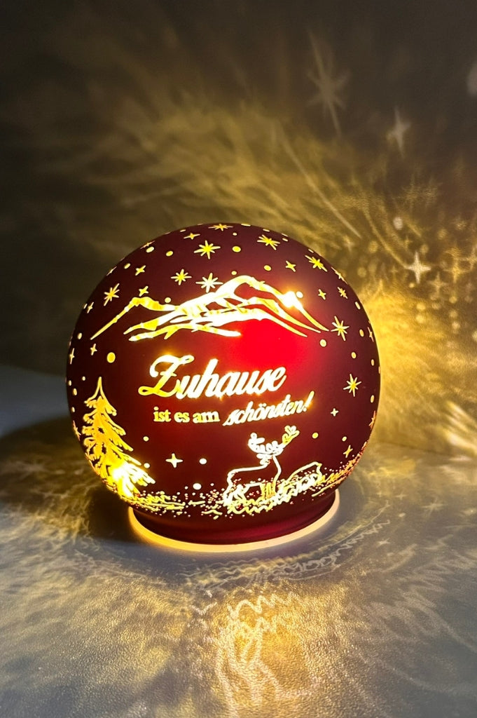 Deko Lichtkugel mit Schrift Zuhause ist es am schönsten rot