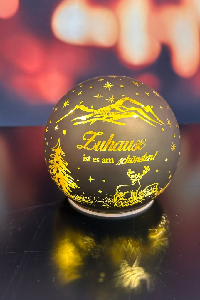 Deko Lichtkugel LED mit Schrift Zuhause ist es... gold