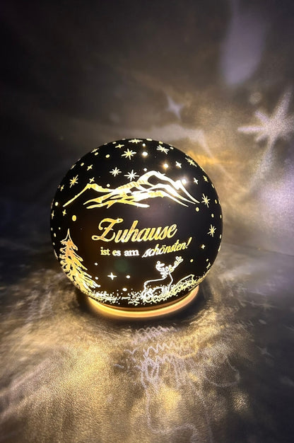 Deko Lichtkugel LED mit Schrift Zuhause ist es... gold