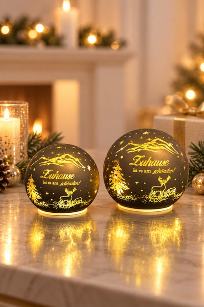 Deko Lichtkugel LED mit Schrift Zuhause ist es... gold