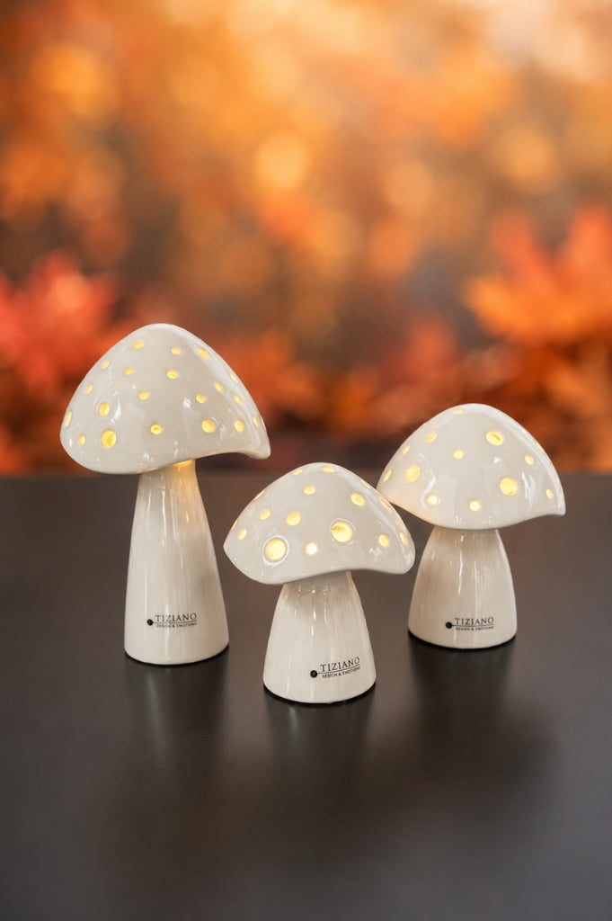 Deko Pilz Niara LED hoch creme-weiß