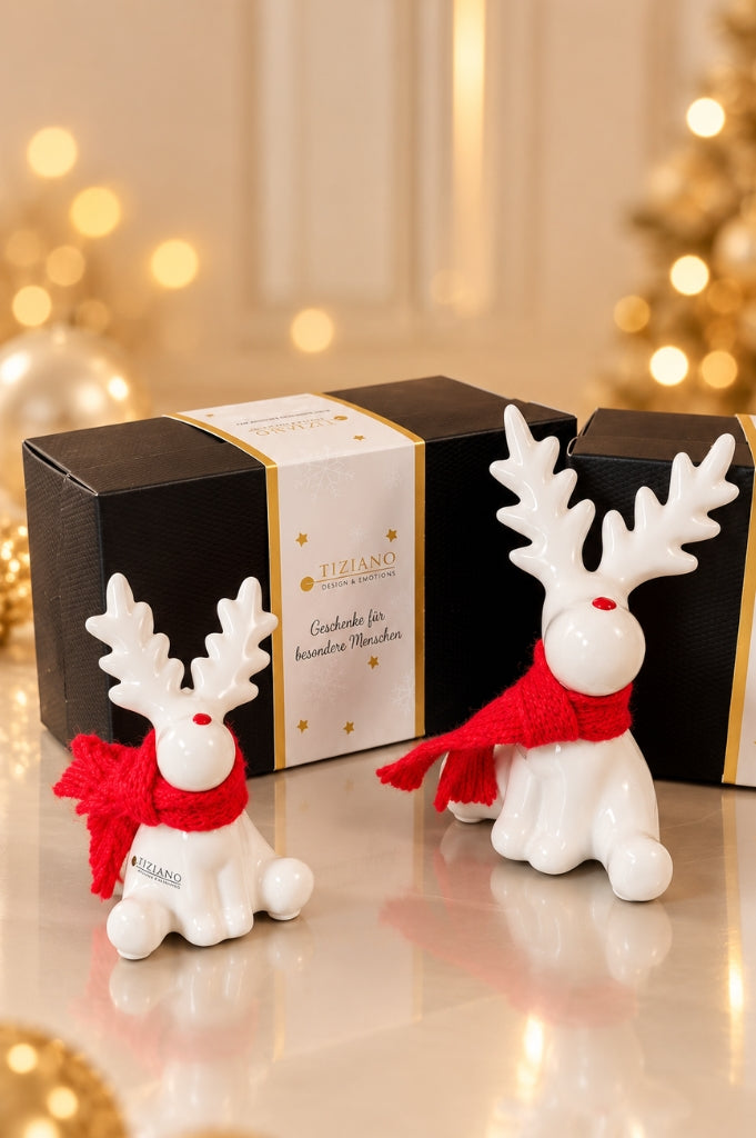 Deko Rentier Rudolph sitzend in Geschenkkarton