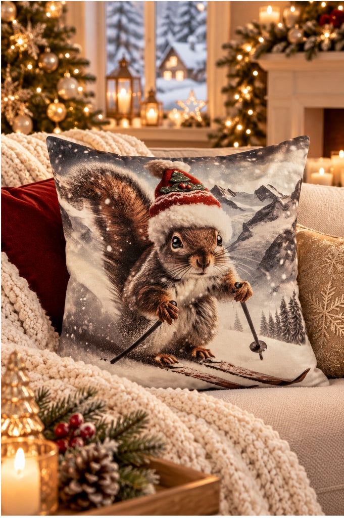 Deko Samtkissen 45*45cm mit Eichhörnchen bedruckt