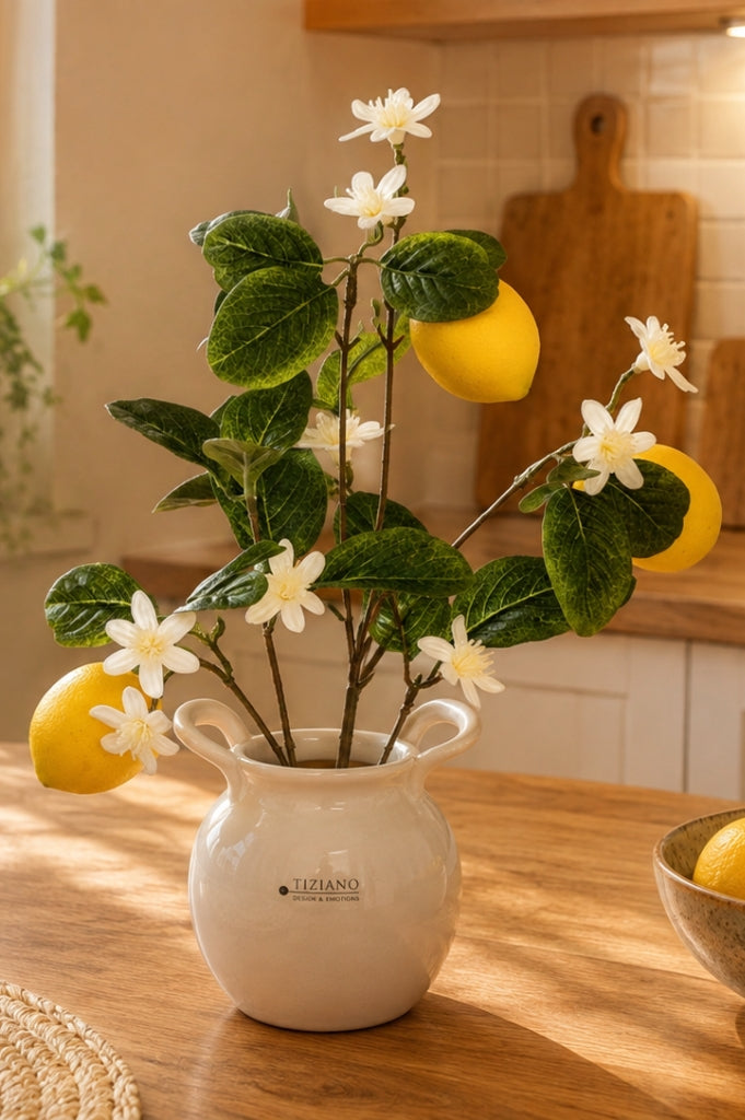 Deko Zitronenzweig mit Blüten 67cm