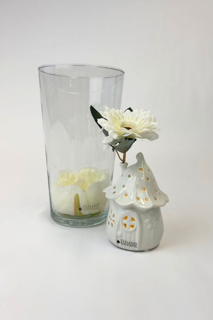 Dekoset Glasvase Carnia klar+Haus Solina LED creme-weiß