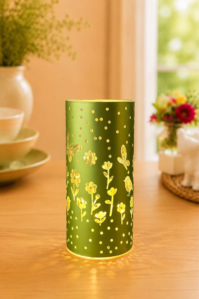 Glas Dekolicht Polline LED mit Blumen in 2 Farben
