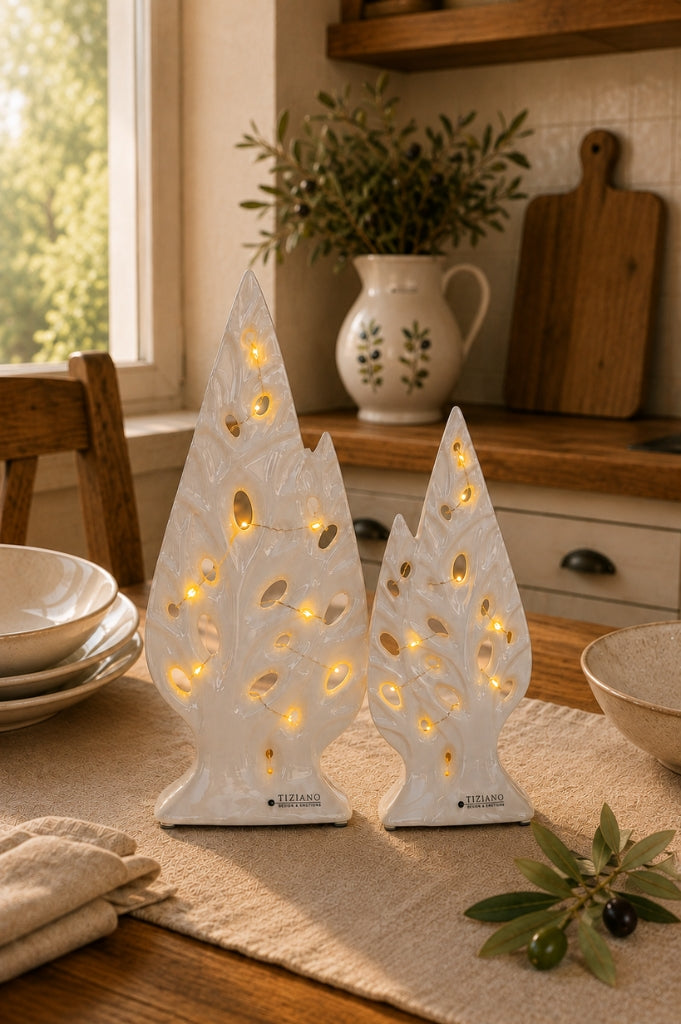 Dekoobjekt Doppelbaum Cipresso LED weiß-creme