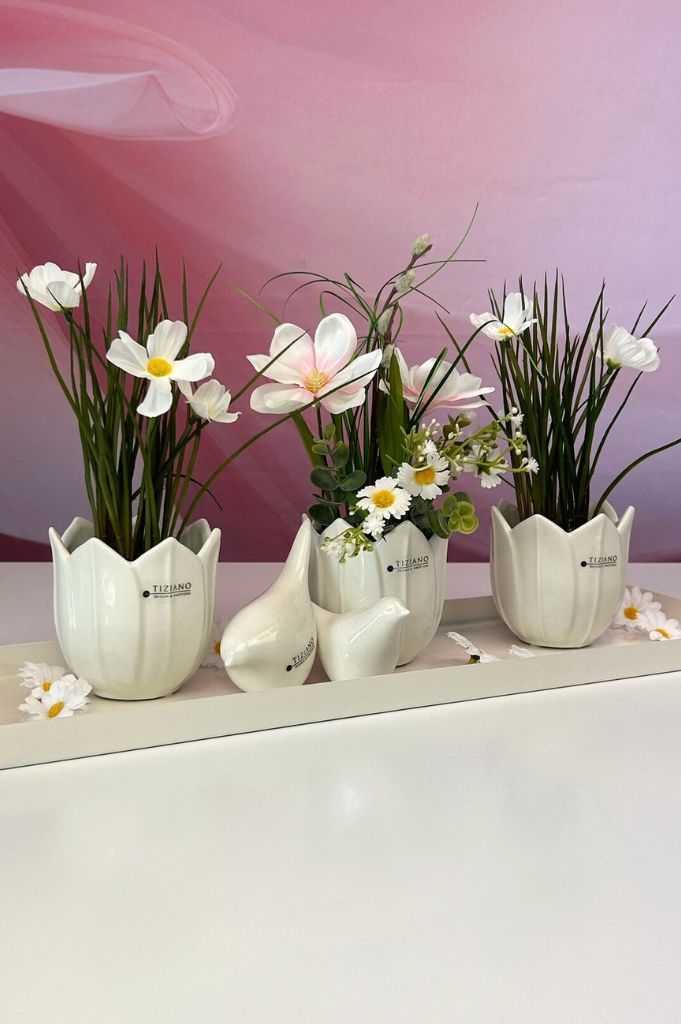 Dekoset Vögel Alfredo+Tollina und Blumendeko