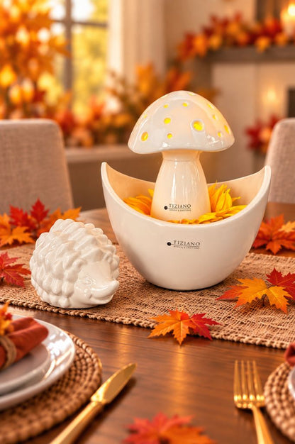 Dekoset Schale Arco+Pilz Niara LED+Igel Max creme-weiß