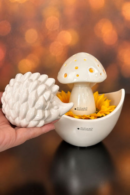 Dekoset Schale Arco+Pilz Niara LED+Igel Max creme-weiß