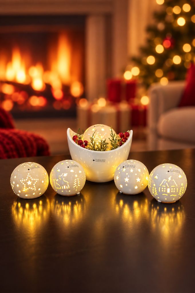 Dekoset Schale Arco mit Lichtkugel Tazzola LED und Beeren