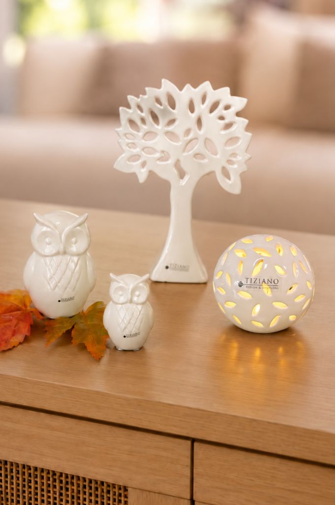 Dekoset Eule Aurelia+Lichtkugel Villari+Baum Gavello