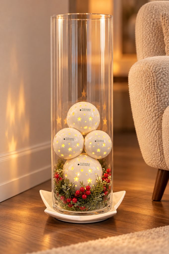 Dekoset Zylinderglasvase mit LED Kugeln Padova Stern