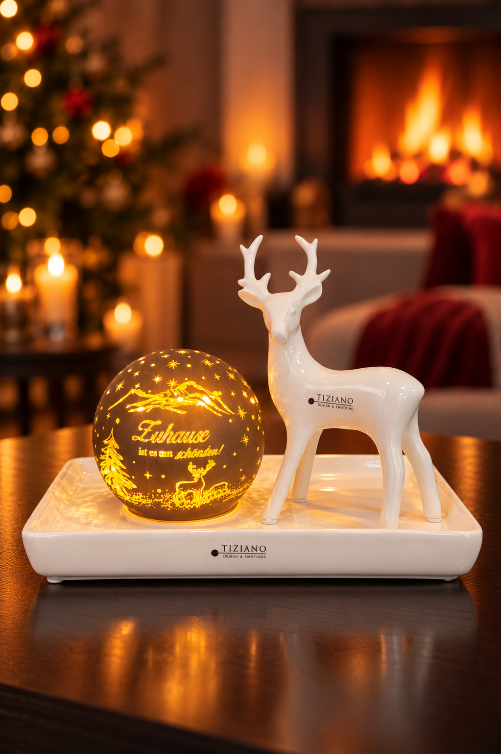 Dekoset Hirsch Riola und LED Kugel gold