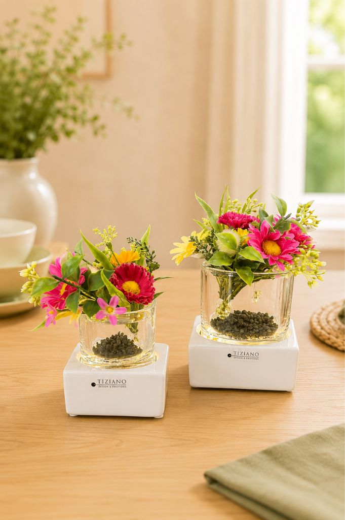 Dekoset Tischlicht Mantova LED+Blumen
