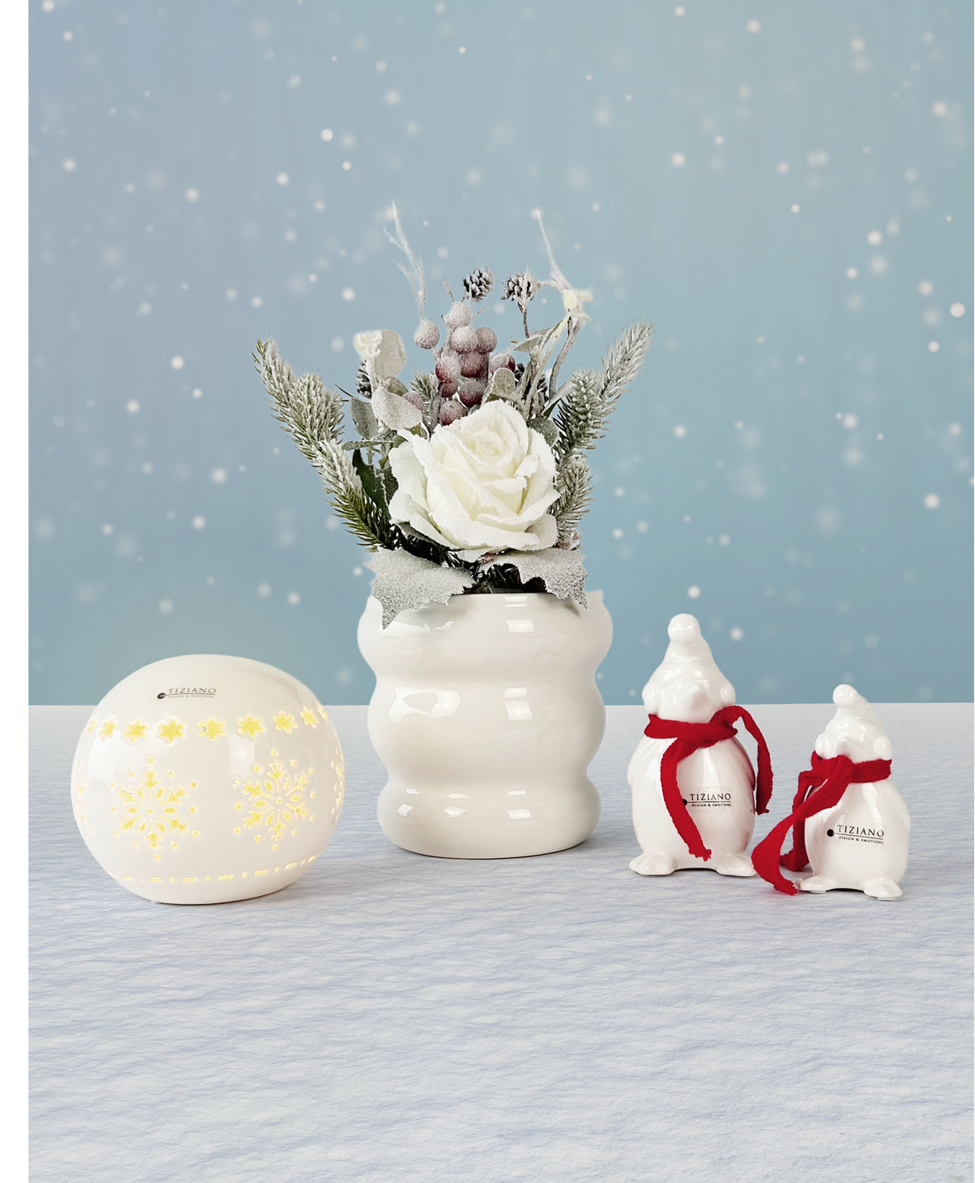 Dekoset Kübel Ronda+Pinguin Flocke+Kugel Splendore LED