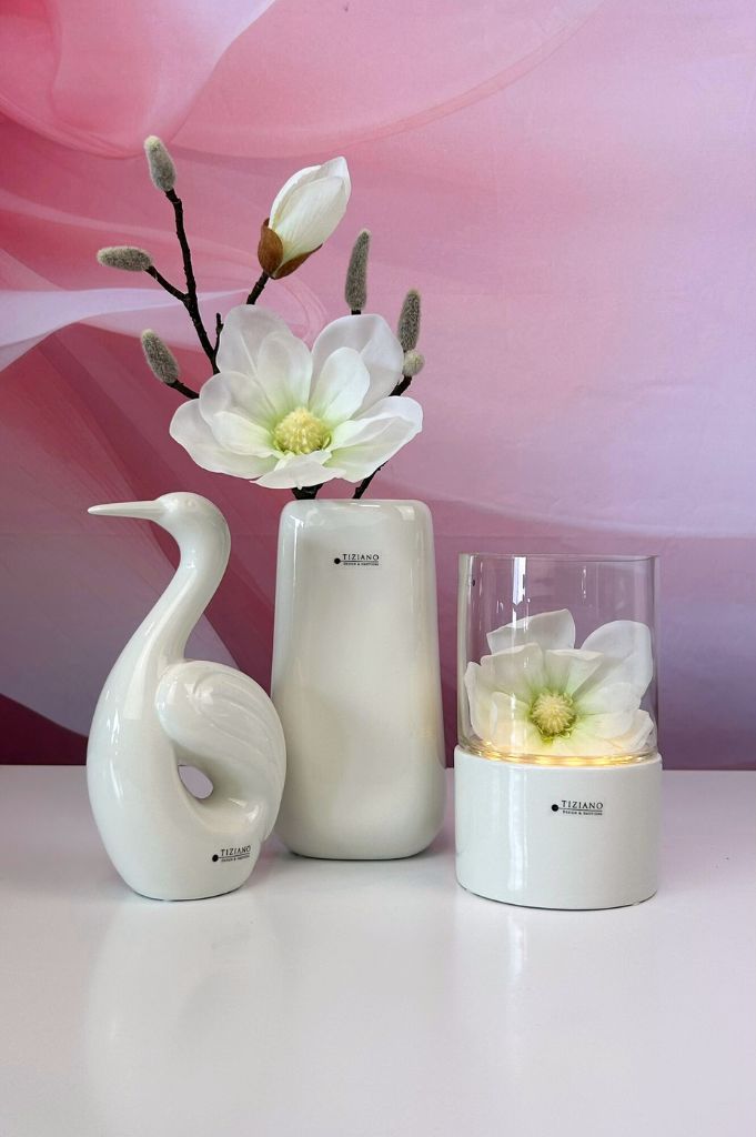 Dekoset S Windlicht Laterna mit Brezone und Magnolien