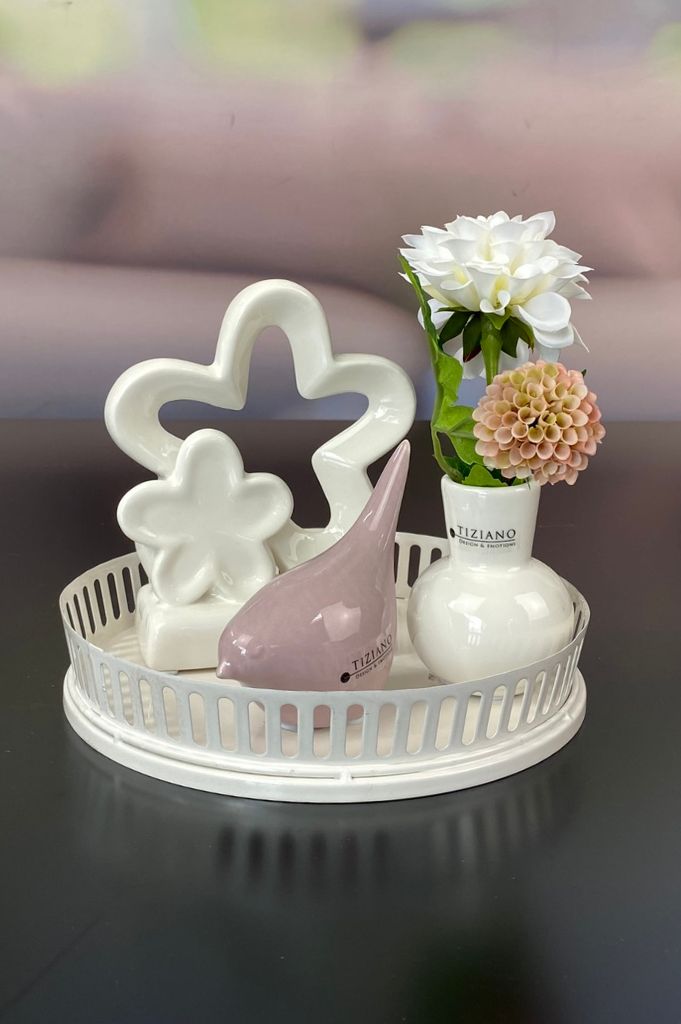 Dekoset Metallschale Canneto mit Alfredo rosa+Emporo creme