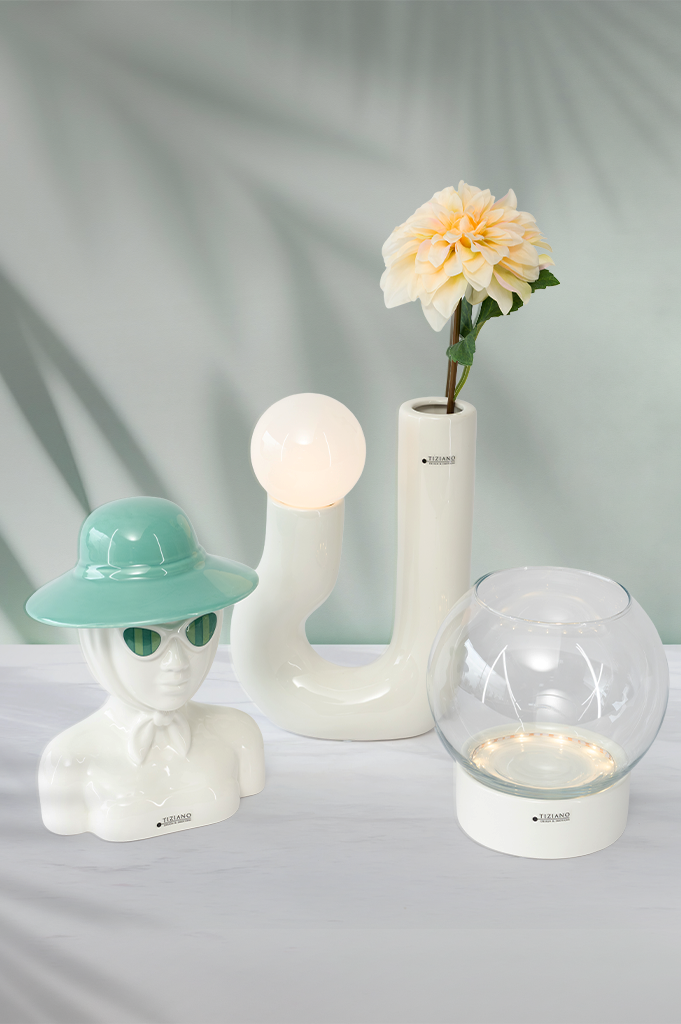 Dekoset Vase Fiorello creme mit Büste Tessa türkis
