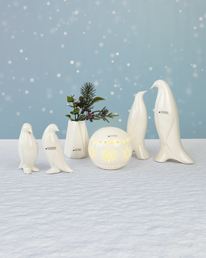 Dekoset Pinguin Tizio+Kugel Splendore LED+Vase Alba L