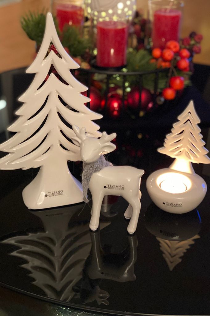 Dekoset Winterwald mit Joya Teelicht creme-weiß