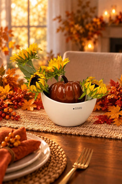 Dekoset Schale Arco mit Herbstkürbis und Sonnenblumen