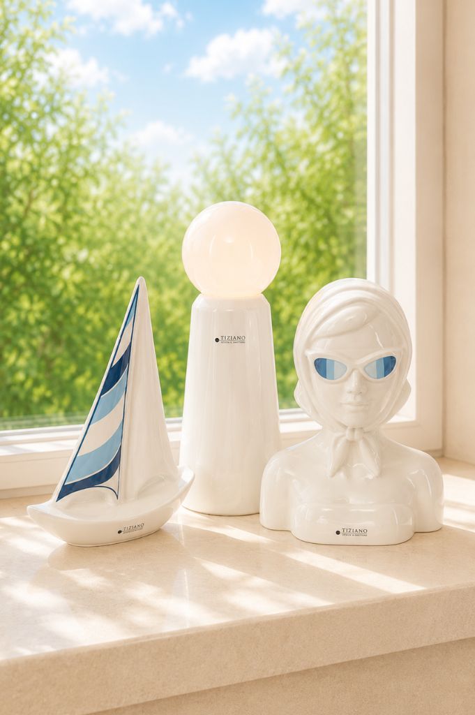 Dekoset Vase Luminara creme mit Boot Andiamo blau