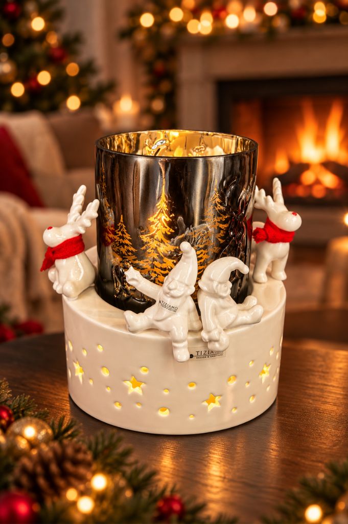 Dekoset LED Forlie mit Sternen und Glas Tanne versilbert