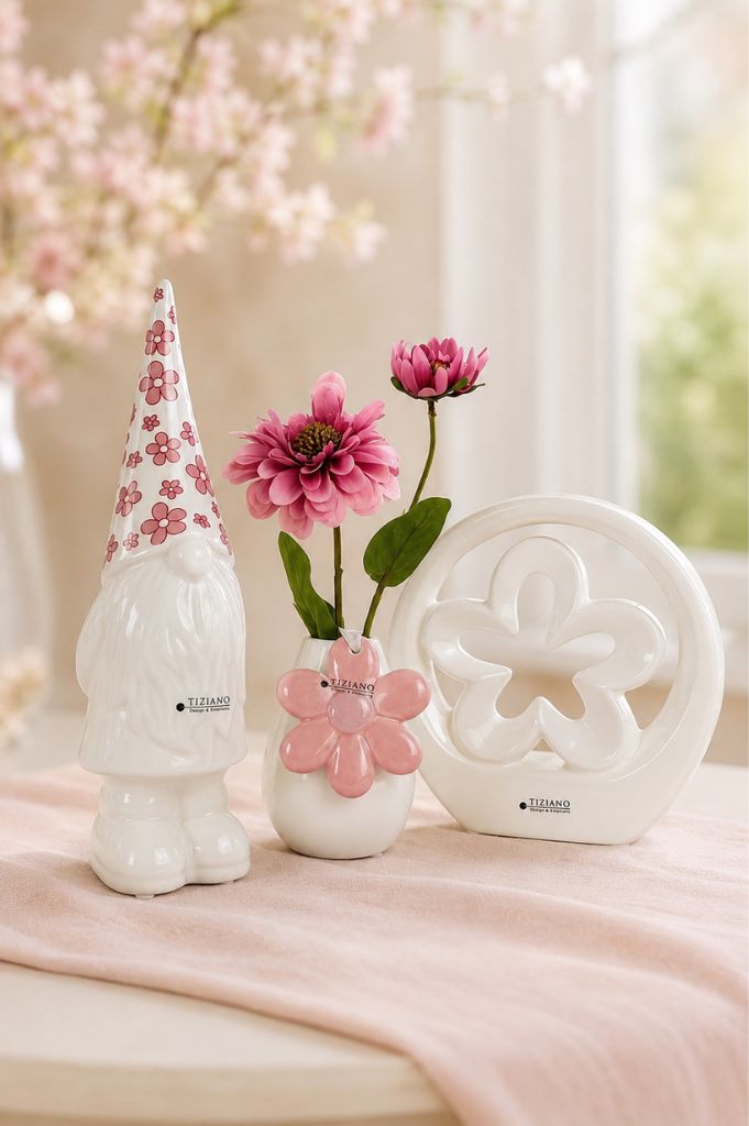 Dekoset Zwerg Geraldo mit Mütze Blume rosa+Rosalia+Alisa