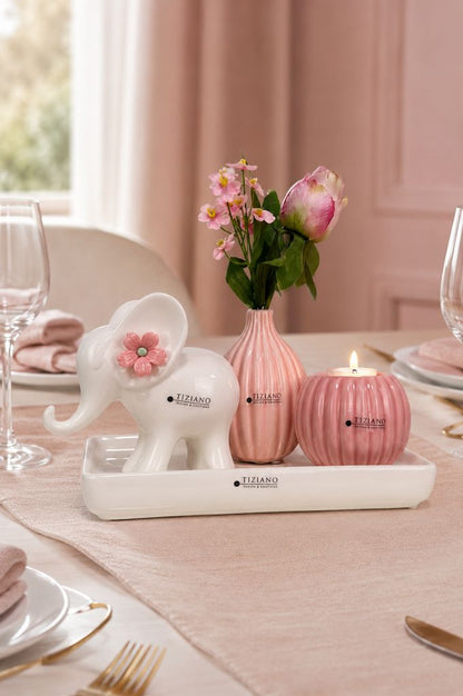 Dekoset Sendina mit Leon mit Vase und Teelicht Prisma